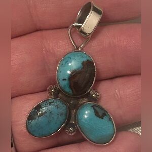 Triple Stone Turquoise and Sterling Silver Pendant